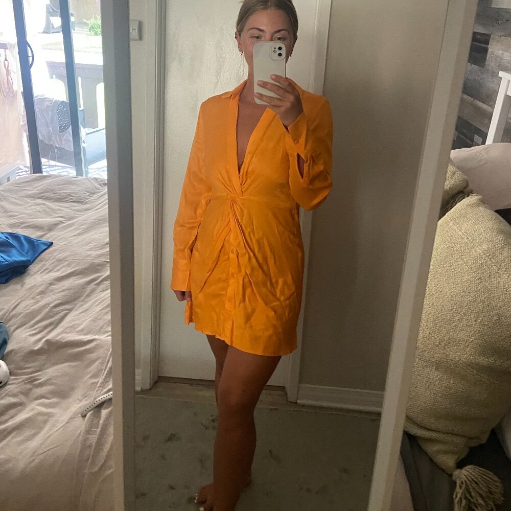 Zara long sleeve satin orange dress